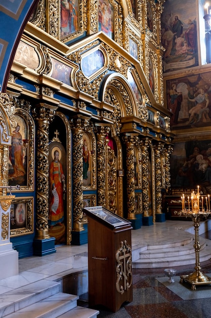 Beautiful wooden interior of an orthodox church