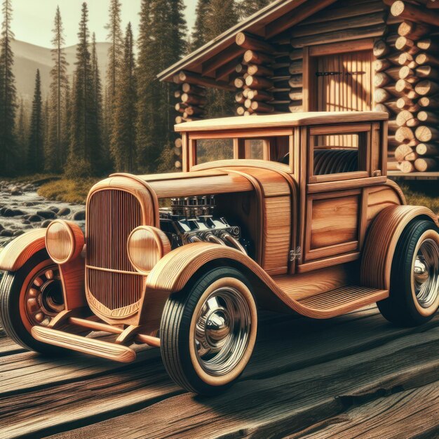 Beautiful wooden retro car model