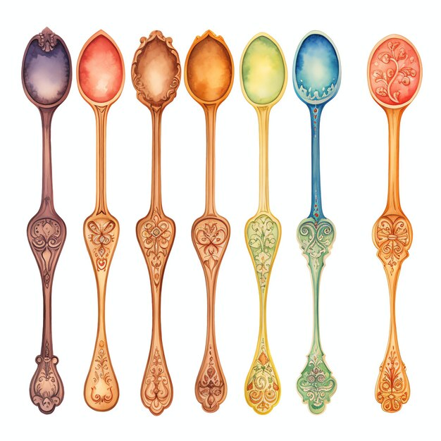 Photo beautiful wooden spoon watercolor vintage country kitchen clipart illustration