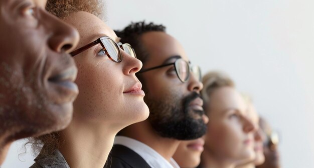 Beautiful work diversity with business team from different cultures in front a white background