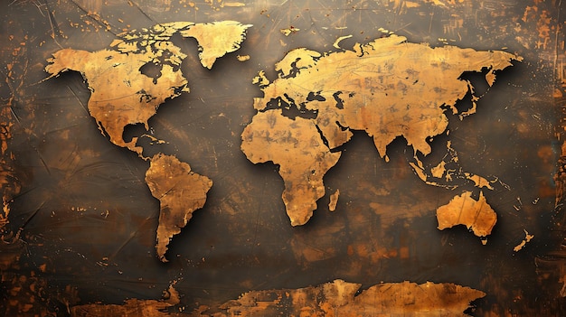 A beautiful world map with a golden texture Perfect for use as a background