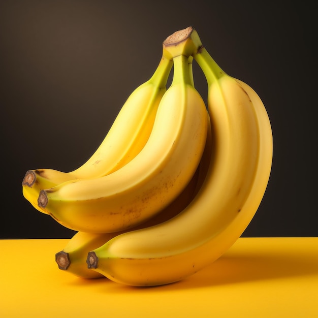 Beautiful yellow bananas on a yellow background Generative AI