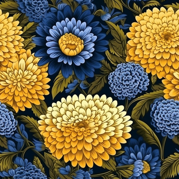 beautiful yellow and blue flowers art pattern