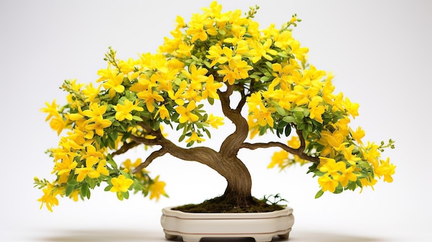 Фото Красивые желтые разноцветные цветы бонсай на белом фоне