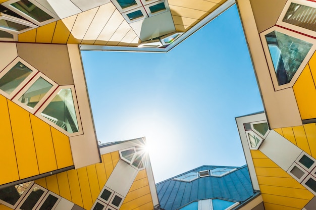 Beautiful yellow cube houses in Rotterdam