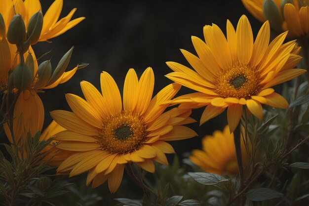 Beautiful yellow daisies in the garden Selective focus generative ai