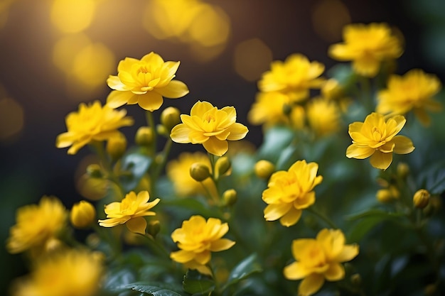 배경 보케에 아름다운 노란색 꽃