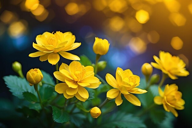 배경 보케에 아름다운 노란색 꽃