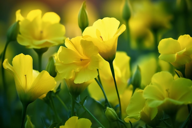 Beautiful yellow freesia flowers in the garden Soft focus