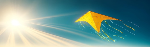 Beautiful yellow kite flying on sky during vasant panchami