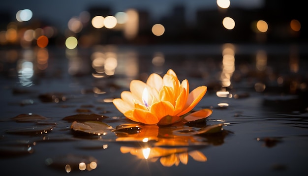 Beautiful yellow lotus flower on the water with bokeh background