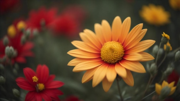 Beautiful yellow and red flower in the garden Nature background generative ai