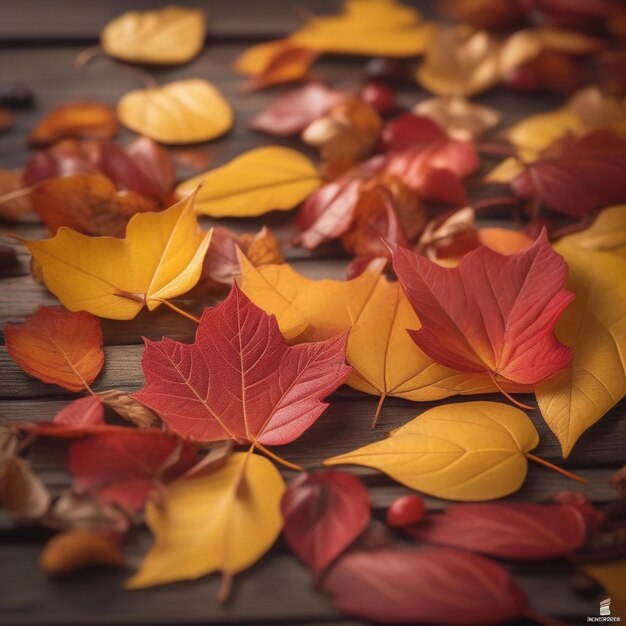 Beautiful yellow red and orange leaves in an autumn park