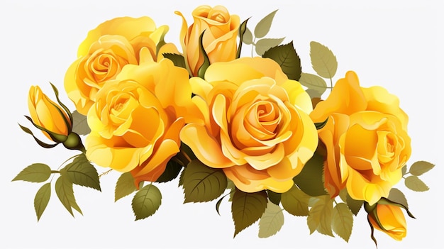 Beautiful yellow roses flowers arrangement with white background