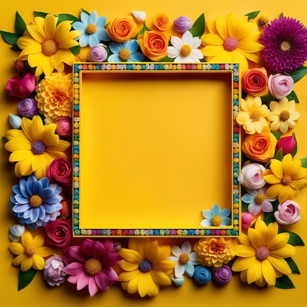 Beautiful yellow square shaped frame of flowers