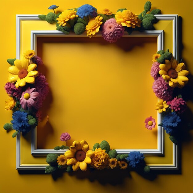 Beautiful yellow square shaped frame of flowers