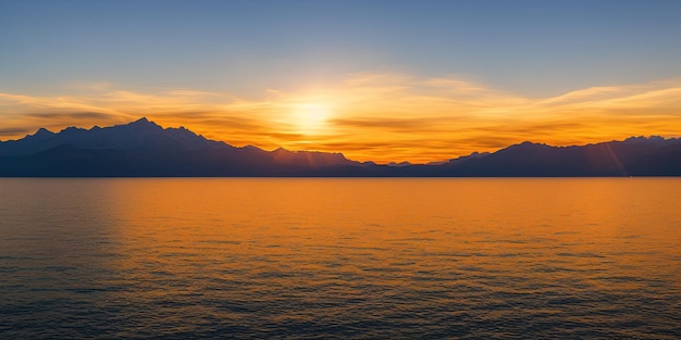 Beautiful yellow sunset over a large lake