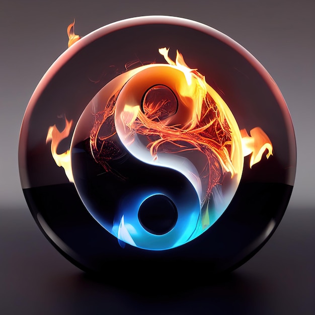 Photo beautiful yin and yang symbol in fire and ice