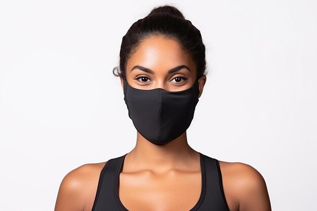 Photo beautiful young african american woman in black top and face mask isolated on the white background