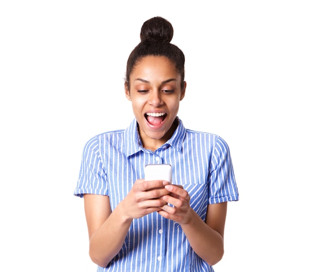 Beautiful young african woman using cell phone