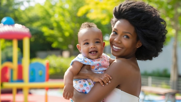 Beautiful young afro american woman and her cute baby