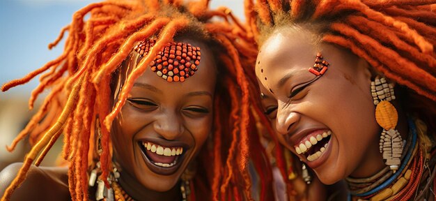 Фото Красивые молодые афро девушки веселятся и улыбаются