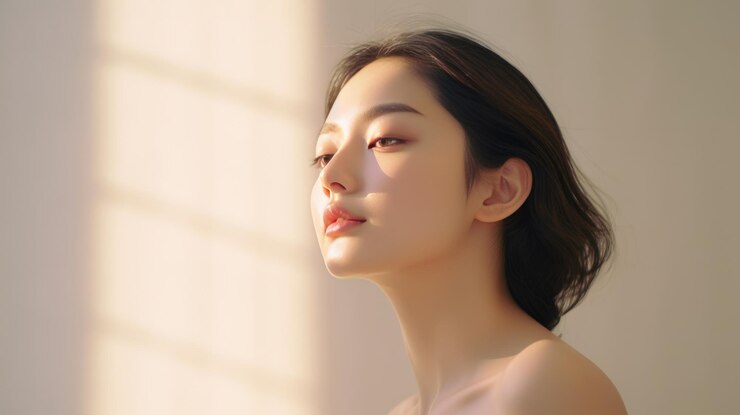 美しい若い愛三女性の美しさ新鮮な肌の健康や化粧品のコンセプト