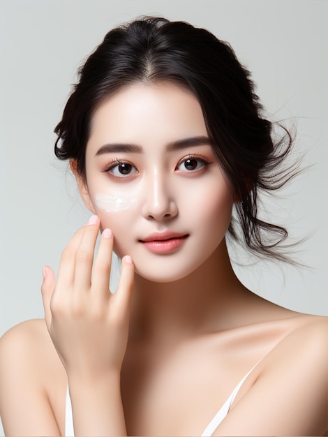 Beautiful young asian woman applying facial cream fresh Beauty Cosmetics and Facial treatment