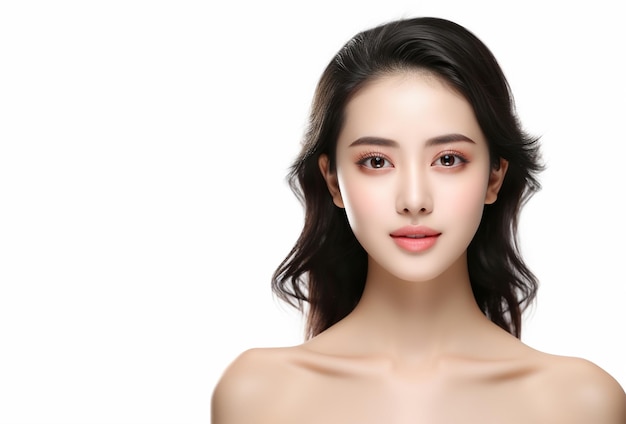Красивая молодая азиатка Чистое лицо со свежей здоровой кожей, косметической косметикой и уходом за лицом