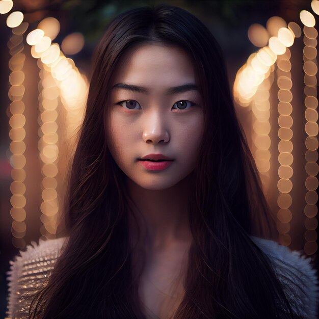 Beautiful young Asian woman close up portrait