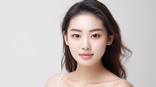 Beautiful young asian woman with clean fresh skin on white background Face care Facial treatment Cosmetology beauty and spa Asian women portrait