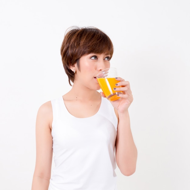 Beautiful Young Asian woman with healthy food. 