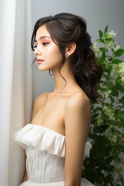 Beautiful young asian woman with white dress