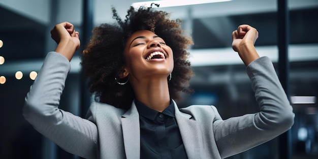 A beautiful young black woman has plenty of energy for an active and productive work day