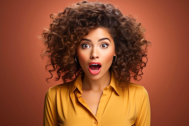 Beautiful young black woman looking at camera in shock against abstract colorful background