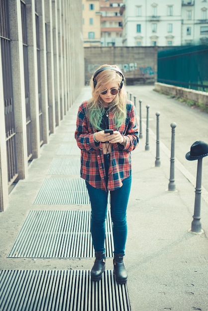 beautiful young blonde hair woman hipster