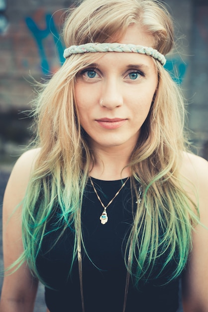 beautiful young blonde hair woman hipster