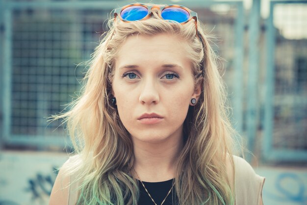 beautiful young blonde hair woman hipster