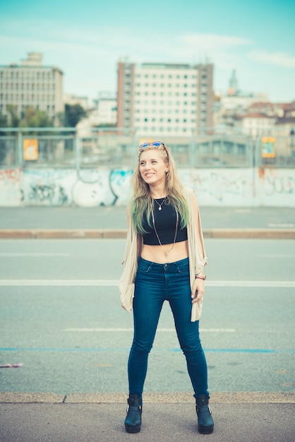 beautiful young blonde hair woman hipster