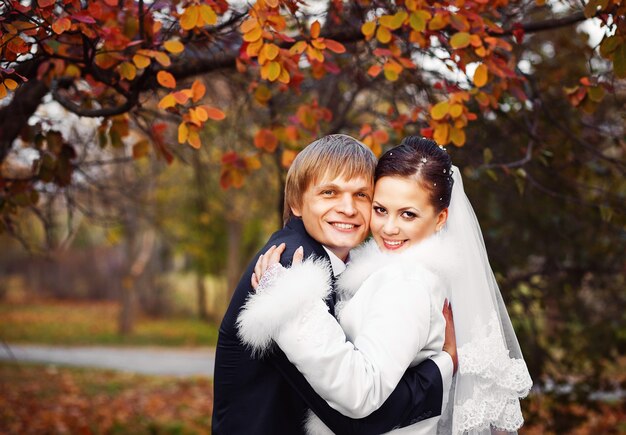 Beautiful young bride and groom in love