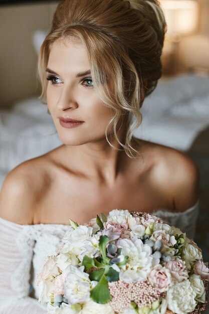 Beautiful young bride in her wedding dress