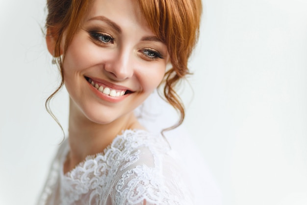 Beautiful young bride with wedding makeup