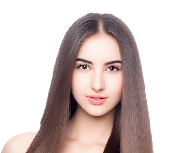 Beautiful young brunette female model portrait photography isolated on white background transparent png Generative Ai