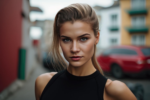 A beautiful young businesswoman portrait outdoor and woman looking at camera