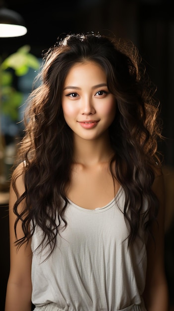 Beautiful young caucasian asian woman smile with clean fresh skin face natural makeup cosmetology