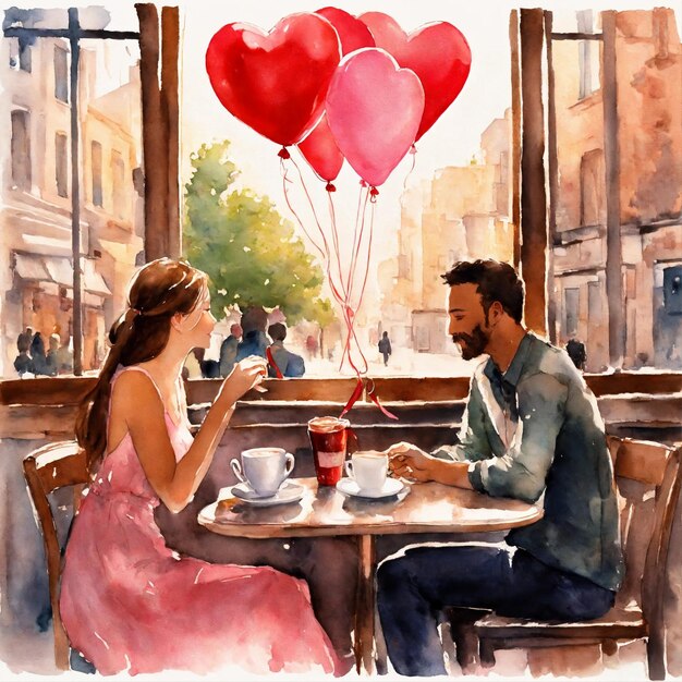 Beautiful young couple celebrating Valentines Day in a cafe