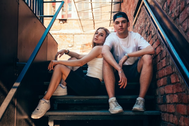 Beautiful young couple on a city street