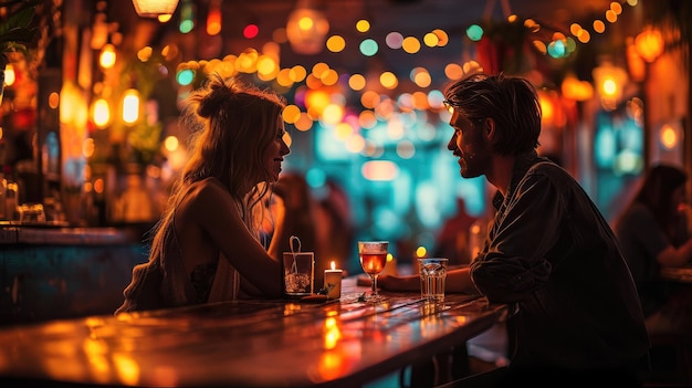 Beautiful young couple date at night cinematic portrait Generative AI