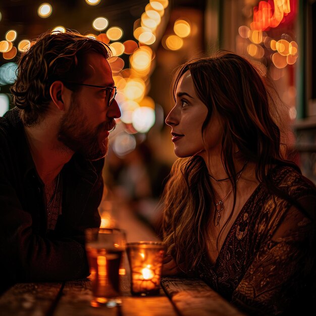 Beautiful young couple date at night cinematic portrait Generative AI