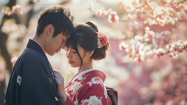 Photo beautiful young couple expressing their feelings with red heart balloons